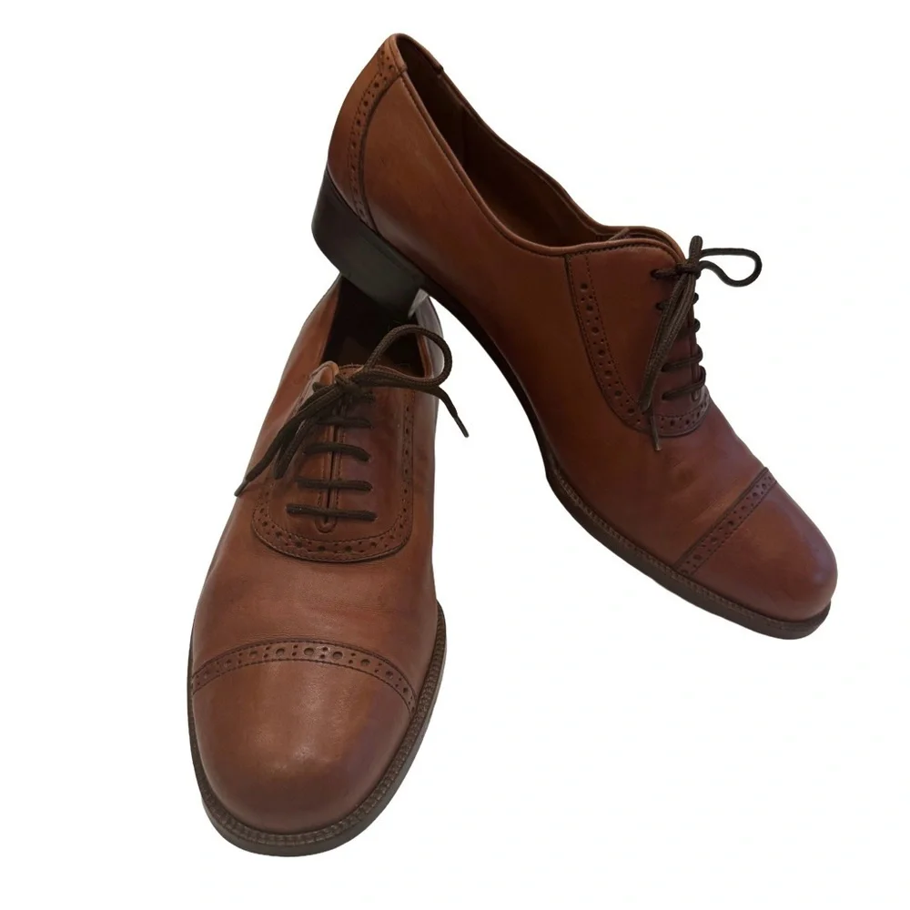 Salvatore Ferragamo Women’s Lace Up Shoes Oxford Flats Brown Leather Sz US 8.5